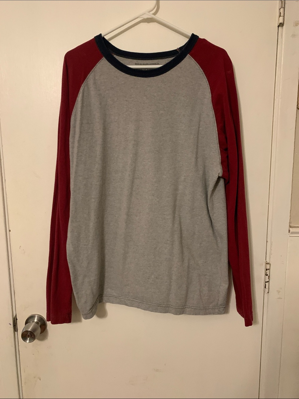 Route 66 Gray Body Long-Sleeve Raglan with Red Sleeves